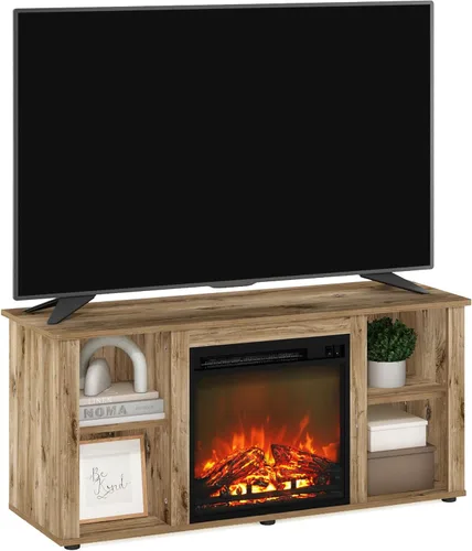 Miniatura 11 de Furinno Soporte clásico de TV de 70 pulgadas con chimenea, roble francés gris gris roble francés