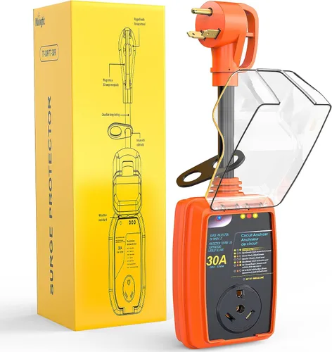 Nilight Protector de sobretensiones RV de 30 amperios, analizador de circuito de 2100 julios, monitor de voltaje de picos altos y bajos, 125 V/3750