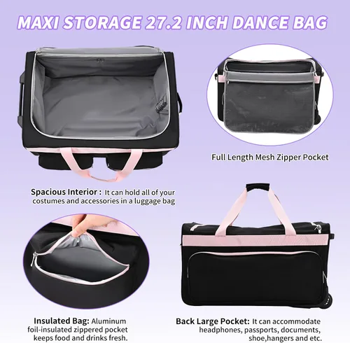Miniatura 4 de Oeaear Bolsa de baile con perchero, bolsa de competición de baile con estante, bolsa de lona imprescindible para competencia de baile, bolsas