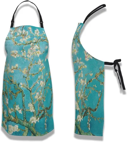 Miniatura 6 de Delantales de cocina para hombres, diseño de árbol de almendros y mujeres, delantal para cocinar, restaurante, barbacoa, pintura, manualidades