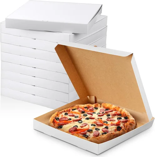 Fullhawl 10 cajas de pizza blancas extrafinas de 14 x 14 x 2 pulgadas, cajas de cartón para pizza, recipientes para llevar pasteles caseros,
