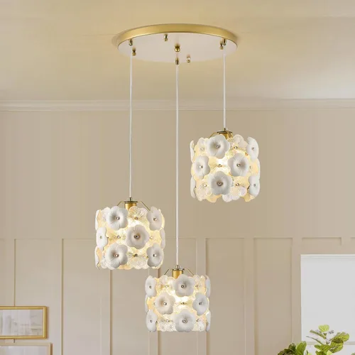Miniatura 12 de Lámpara colgante de cristal dorado, paquete de 1 lámpara colgante de techo pequeña con flores modernas, 1 luz para cocina, isla, fregadero, comedor