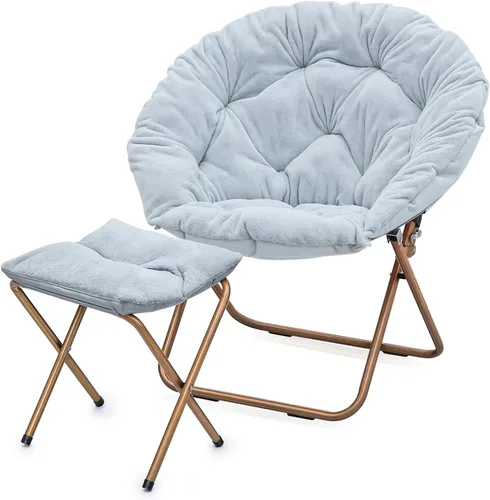 Miniatura 19 de MoNiBloom Silla redonda plegable de piel sintética para dormitorio, sala de estar, dormitorio, marco de metal plegable, de gran tamaño, cómoda, Negro