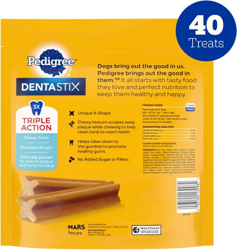 Miniatura 9 de Pedigree Dentastix - Golosinas para perros de raza grande, sabor original, bolsa de 2.08 libras (40 golosinas)