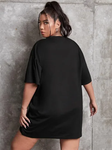 Miniatura 2 de Verdusa Camiseta de gran tamaño con estampado de letras y hombros caídos para mujer
