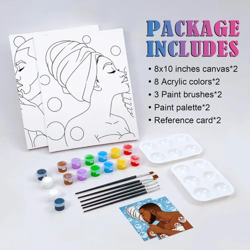Miniatura 3 de Nuberlic Paquete de 2 batas de baño para parejas, kits de pintura de lienzo predibujados para adultos, pareja, sorbo y pintura, cita nocturna