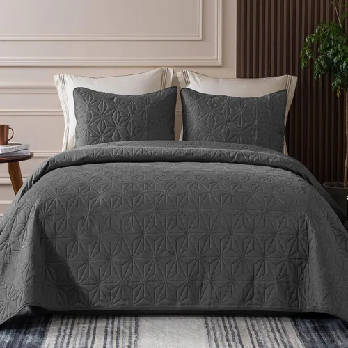 Miniatura 21 de Whale Flotilla - Juego de ropa de cama King, colchas suaves color beige brillante para cama King, tamaño King para todas las estaciones, 3 piezas