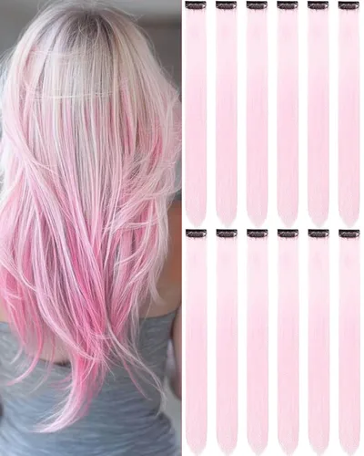 Miniatura 8 de 12 extensiones de cabello negro con clip, extensiones de cabello de color de 22 pulgadas, extensiones de cabello sintético largo y lacio para mujer