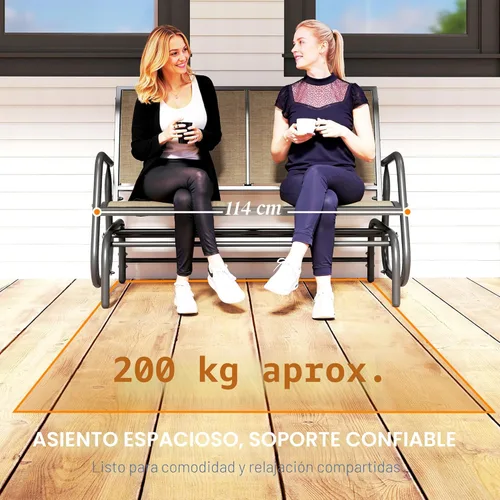 Miniatura 7 de Outsunny Banco planeador para 2 personas para exteriores, silla mecedora doble para patio, sofá biplaza con marco de acero recubierto de polvo