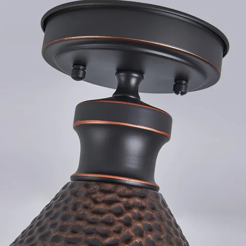Miniatura 7 de Tarentlight Lámpara de techo industrial semiempotrada de 9.2 pulgadas, pantalla de aluminio fundido con patrón martillado vintage, lámpara clásica 1