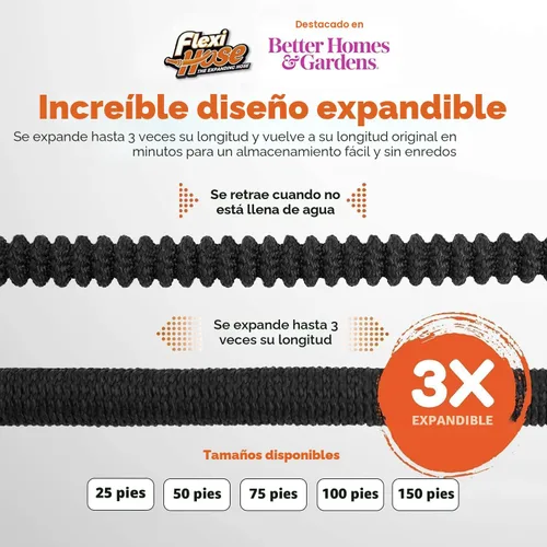 Miniatura 2 de Flexi Hose manguera de jardín expandible con boquilla de 8 funciones, 25 pies - manguera de jardín retráctil ligera, manguera de agua - flexibilidad
