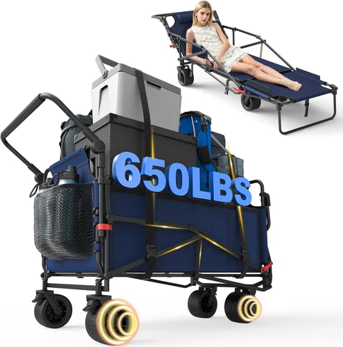 Miniatura 11 de LEVELEVE Vagón Plegable de Servicio Pesado - Carrito Plegable 2 en 1, Capacidad de 400 libras, Ruedas Todo Terreno con Frenos y Bolsillos Laterales