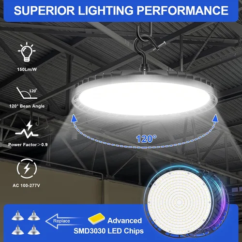 Miniatura 6 de BBESTLED UFO - Luz LED de alta bahía de 150 W, 120 W, 90 W, ajustable, 22,500 lúmenes, 4500 K, 5000 K, 5700 K, CCT, luces LED ajustables de alta