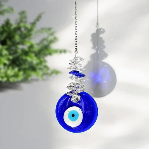 Miniatura 5 de Adorno colgante de ojo maligno azul de 4.5 pulgadas con cuentas de cristal - Amuleto de buena suerte, decoración para el hogar, oficina, coche