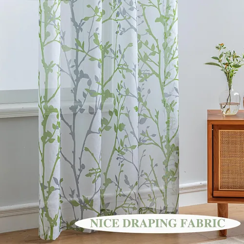 Miniatura 4 de Luvyohmee - Cortinas blancas y grises de 63 pulgadas de largo, 2 paneles, cortinas semi transparentes para ventanas para sala de estar/dormitorio