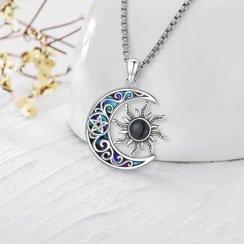Miniatura 137 de Collar de pentagrama de plata de ley con triple luna, diosa celta, nudo celta, nudo de brujas, Ankh, sol y luna, Hécate, lilith, Santa Muerte