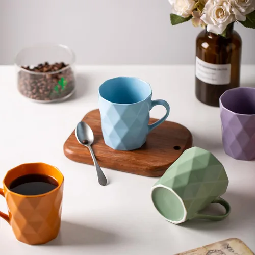 Miniatura 4 de Juego de 6 tazas de porcelana de 11 onzas, juego de tazas de té y cacao, azul, mate