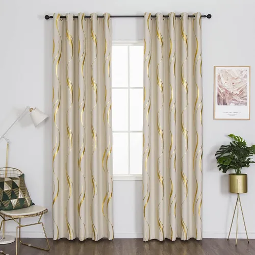 Miniatura 5 de MYRU Juego de 2 paneles de cortinas cortas de cocina para dormitorio, cortinas de rayas con estampado de aluminio para sala de estar
