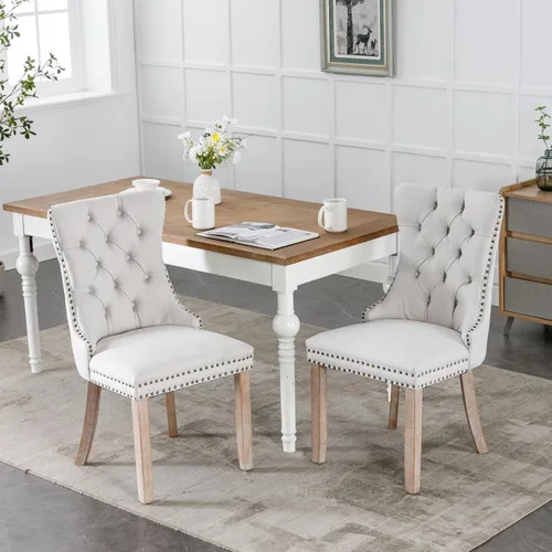 Miniatura 2 de ODUSE-DAILY Juego de 4 Sillas de Comedor de Lino Beige, Juego de 4 Sillas de Cocina y Comedor, Sillas de Comedor Capitoné, Tapizadas, Patas de Patas
