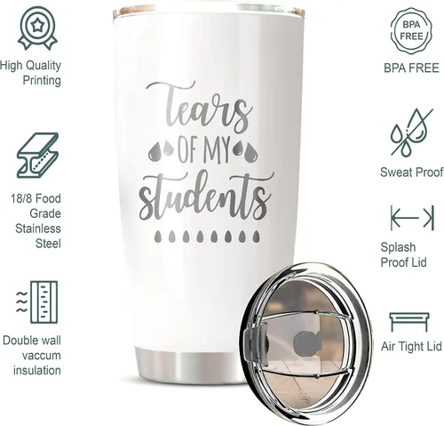 Miniatura 2 de CHICKOR Taza de viaje con texto en inglés "Tears Of My Students" – Taza de viaje personalizada para estudiantes a prueba de fugas, un gran