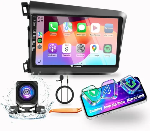 Para Honda Civic 2012-2015 LHD Car CarPlay Android Navegación Automática Estéreo GPS Radio Reverse Cámara Pantalla 9 "IPS Pantalla Táctil Headunit