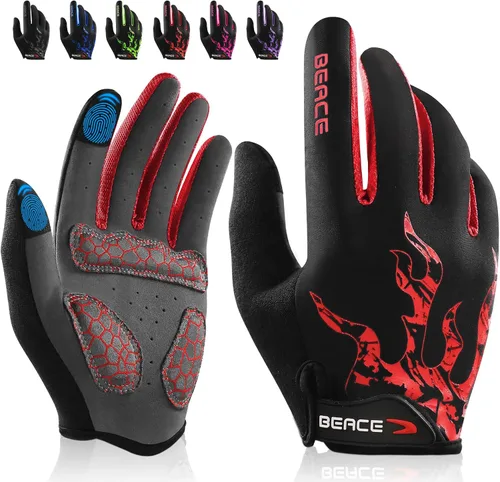 Miniatura 11 de BEACE Guantes de ciclismo para hombres y mujeres, guantes de ciclismo de montaña con pantalla táctil y palma de silicona antideslizante, guantes