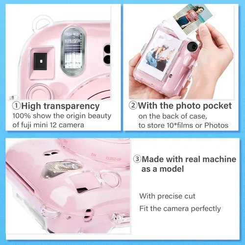 Miniatura 4 de MUZIRI KINOKOO Funda transparente compatible con cámara Instax Mini 12, funda rígida de PVC transparente para Fuji Instax Mini 12 con bolsillo