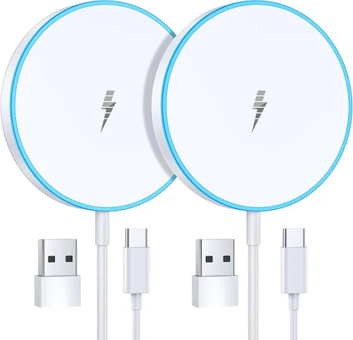 Cargador inalámbrico magnético 15W Paquete de 2 Cargador rápido Mag Safe para iPhone 17 Pro Max/17 Pro/16 Air/17/16/15/14/13/12 Serie Almohadilla de