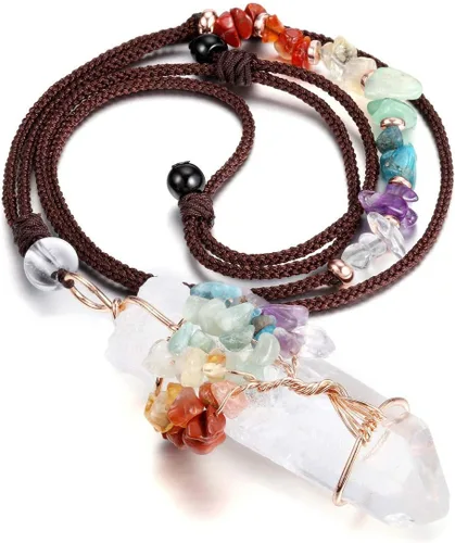 Miniatura 9 de Jovivi - Collar con dije de cuarzo de cristal natural envuelto en alambre con la forma de árbol de la vida de piedras preciosas, regalo ideal