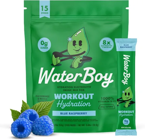 Miniatura 8 de Waterboy Hidratación de entrenamiento Paquetes de electrolitos en polvo de 2,960 mg sin azúcar L-glutamina + vitaminas Sin azúcar, todo