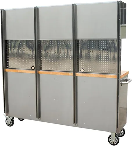 Miniatura 8 de AnorTrek Caja de herramientas de 72 pulgadas con 15 cajones con gabinete superior de 3 y tablero de clavijas en acero inoxidable (Acero inoxidable)