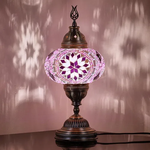 Miniatura 8 de DEMMEX Lámpara de mesa de mosaico marroquí turco de globo grande de 7 pulgadas, hecha a mano estilo Tiffany de cristal colorido, luz de escritorio