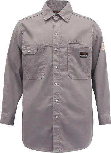 Miniatura 7 de KONRECO Camisas FR para hombre, resistentes al fuego, camisa de trabajo con botones, 100% algodón, 6.5 onzas, camisas de soldadura ligeras