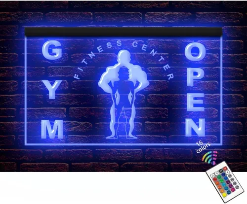 160036 Gimnasio Gimnasio Centro de Fitness Room Tienda Deportes Pantalla Abierta Luz LED Letrero de neón (12 x 8 pulgadas, 16 colores por control 16