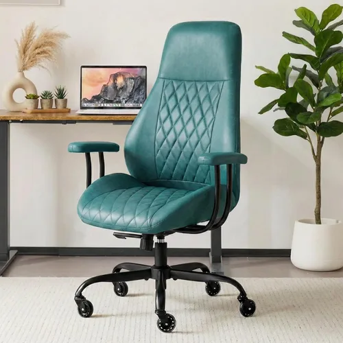 Miniatura 15 de E-Motie Silla de Escritorio para Oficina en Casa, Silla de Computadora de Cuero Ergonómica de Respaldo Alto con Soporte Lumbar, Altura Ajustable