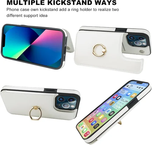 Miniatura 15 de ONETOP Funda tipo cartera para iPhone 13 Pro Max con soporte para tarjetas, anillo de rotación de 360°, función atril, bloqueo RFID, piel sintética