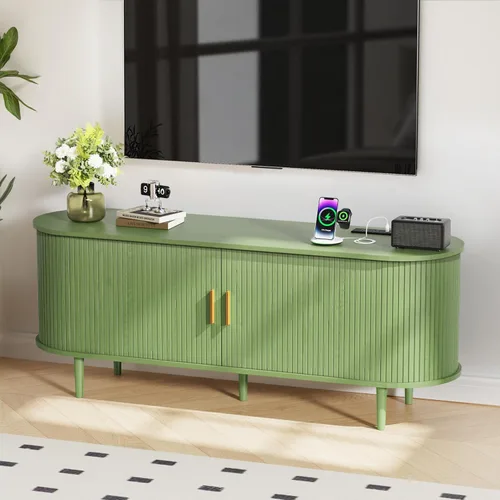 Miniatura 25 de DHH Soporte de TV moderno de mediados de siglo de 55 pulgadas con toma de corriente para televisores de hasta 60 pulgadas, centro de entretenimiento