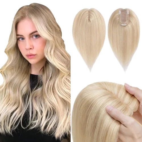 Miniatura 25 de Hairro Toppers de cabello humano 100% real para mujeres sin flequillo, postizos de cabello real con clip, base de seda transpirable para cubrir