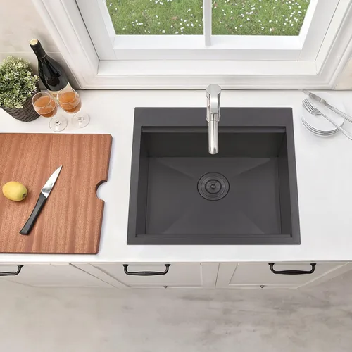 Miniatura 2 de Fregadero de cocina negro de 21 x 20 pulgadas, fregadero de barra empotrable negro, fregaderos cuadrados pequeños de acero inoxidable de montaje
