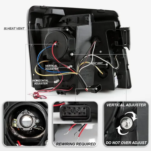 Miniatura 3 de AKKON - Para 02-06 Cadillac Escalade bisel negro anillo halo DRL tira de luz LED halógena tipo proyector faros delanteros Carcasa negra