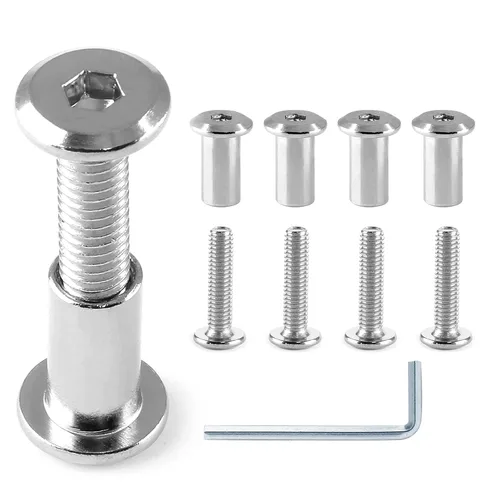 Miniatura 20 de 10 pares (20 piezas) M6 x 0.630 in Tornillo hexagonal con llave Allen, pernos de conector plateados para muebles, tornillos avellanados M6, tuercas