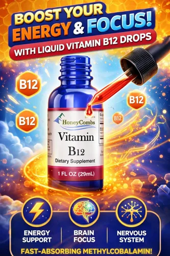 Miniatura 3 de HoneyCombs B12 Liquid Drops Suplemento de vitamina B12 para energía, metabolismo, enfoque cerebral y apoyo nervioso Gotas líquidas sublinguales B12