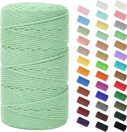 Miniatura 113 de Cordón de macramé de 0.079 in x 380 yardas (1140 pies), cuerda de algodón natural para colgar en la pared, ganchos de plantas, manualidades, Beige