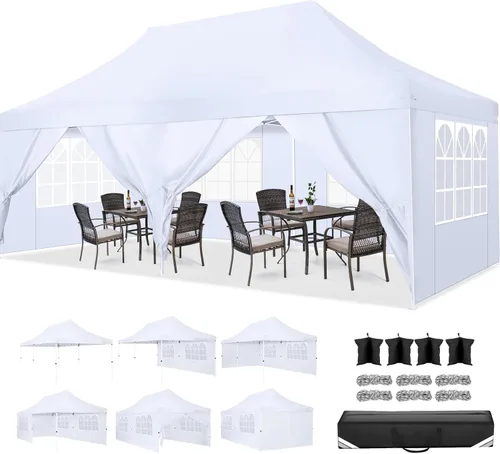 Miniatura 11 de COBIZI Canopy Tienda de campaña desplegable de 10 x 20 pies con 6 paredes laterales, toldo comercial impermeable, glorieta instantánea