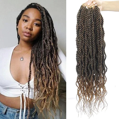 Miniatura 12 de Trenzas de cabello ondulado senegalés de 14 pulgadas, extensiones de cabello sintético rizado con extremos ondulados, cabello trenzado trenzado