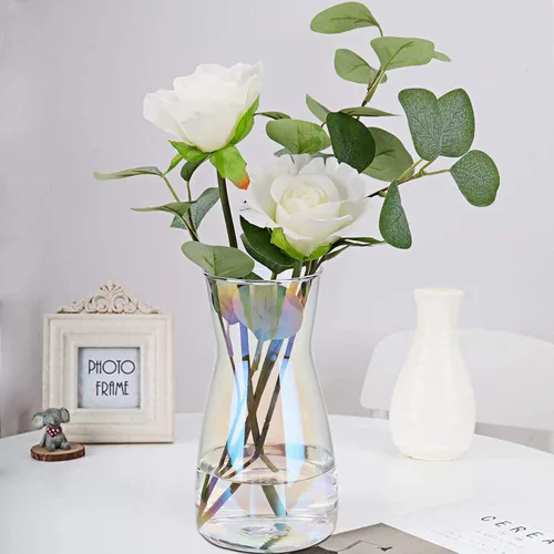 Miniatura 6 de Floreros de cristal iridiscente de 8 pulgadas para centro de mesa, decoración de escritorio interior del hogar, jarrón moderno estilo bohemio