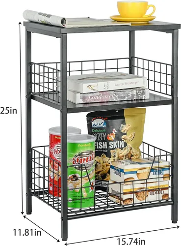 Miniatura 3 de X-cosrack Mesa Auxiliar, Mesa Pequeña de Extremo con Soporte para Tocadiscos y Almacenamiento, Soporte Nocturno para Discos de Vinilo para Sala