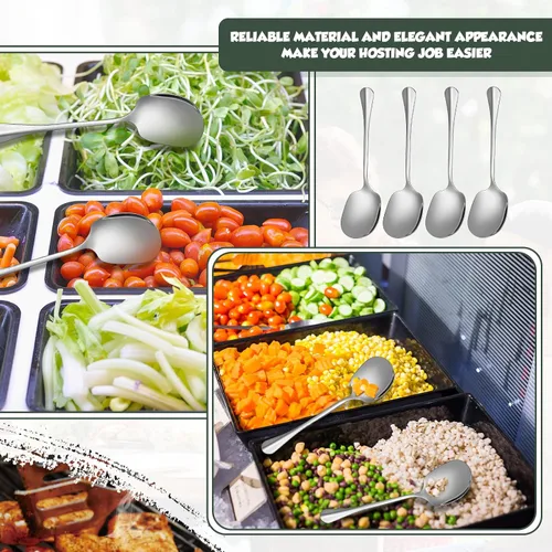Miniatura 3 de Layhit 42 cucharas grandes de acero inoxidable a granel para buffet altamente pulido de 8 pulgadas, utensilios de metal sólidos aptos