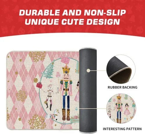 Miniatura 6 de Artoid Mode Felpudo Navideño de Cuadros Diamante Rosa Cascanueces, Decoración del Hogar de Invierno, Alfombrilla de Puerta de Bajo Perfil 17x29