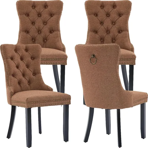 Miniatura 19 de Sillas de Comedor Juego de 4 sillas de comedor tapizadas de lino, sillas de comedor modernas de mediados de siglo, sillas de cocina y comedor